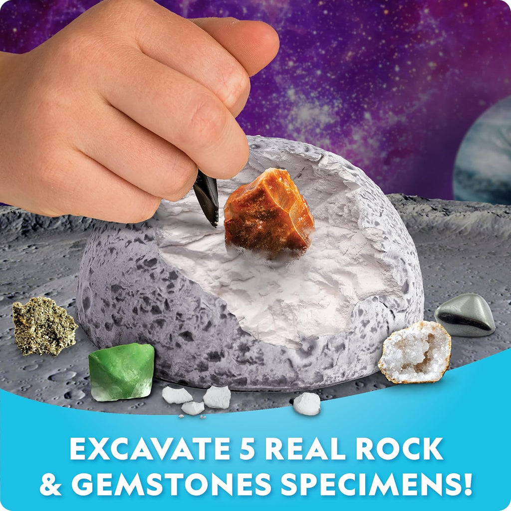 National Geographic Outer Space Gemstone Dig Kit with 5 Real Specimens | 5 Real Rocks and Gemstones, Space-Themed Dig