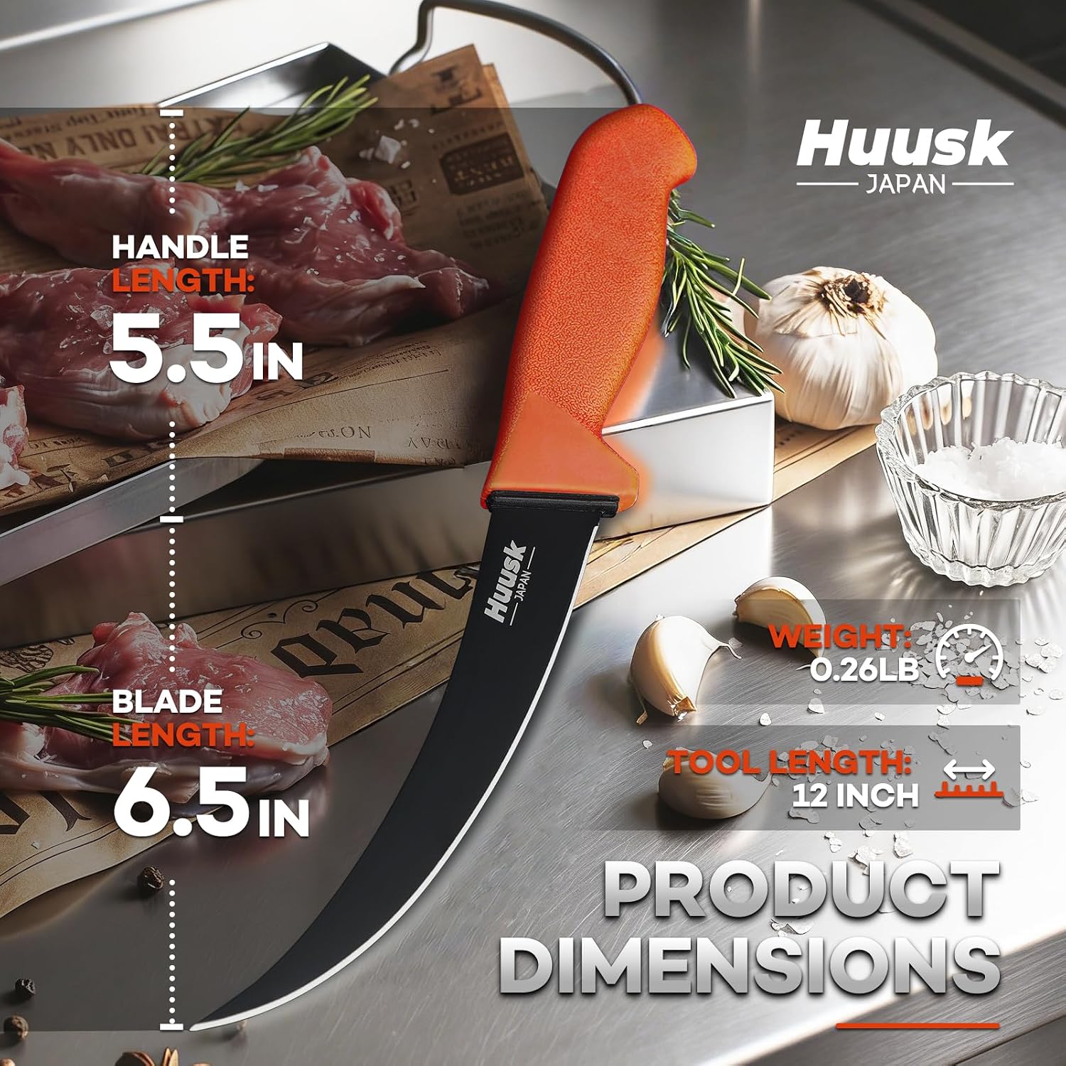 Curved Boning Knife - 6" Filet Knife for Meat Deboning Non‑Slip Grip