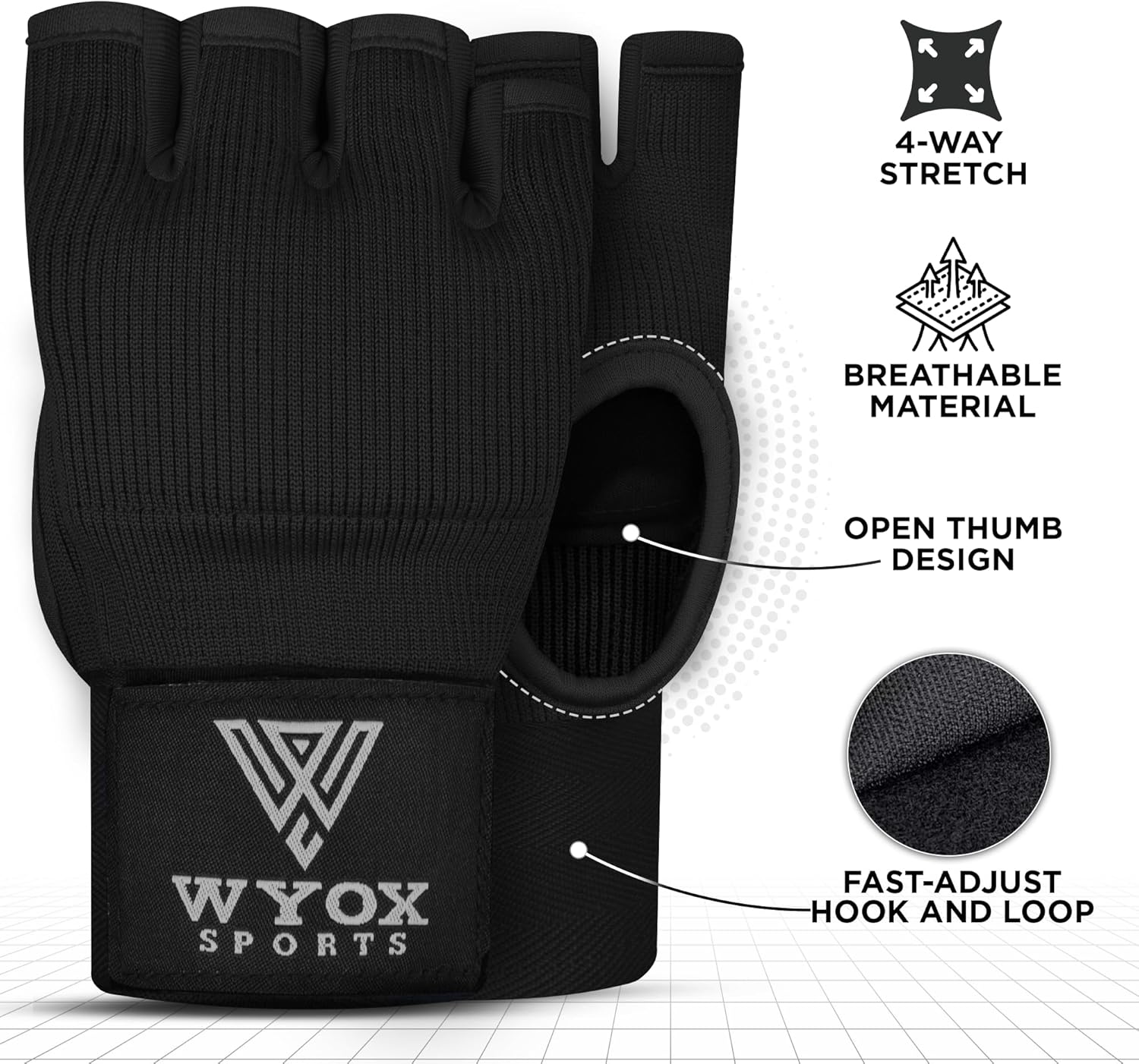Gel Boxing Hand Wraps Inner Gloves for Men & Women – 80cm/31inch Quick Wrist Strap, Padded Knuckle Support