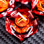 RPG Resin Dice Gazes Eye Dice Silver Red Liquid Core Flaming RPG Sharp Edged Dice Set with Gift Box, Polyhedral D and