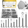 254Pcs Nuts and Bolts, 1/4 20 5/16 18 3/8 16 Bolt, Heavy Duty 304 Stainless Steel Bolts and Nuts Kit with Flat Spring