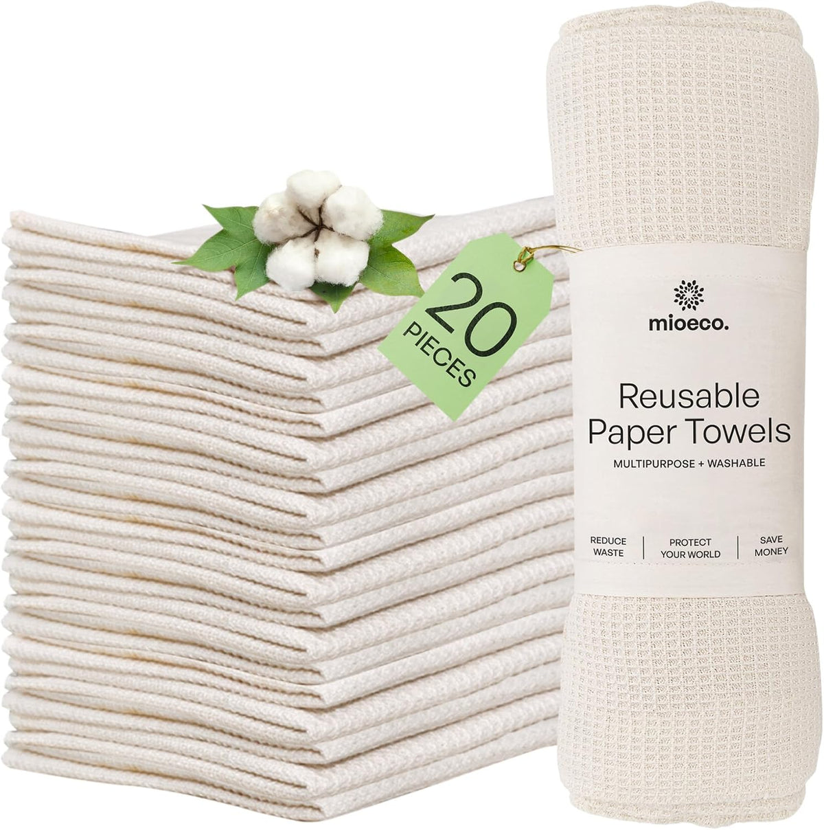 20 Pack Reusable Kitchen Paper Towels, Organic Dish Cloths