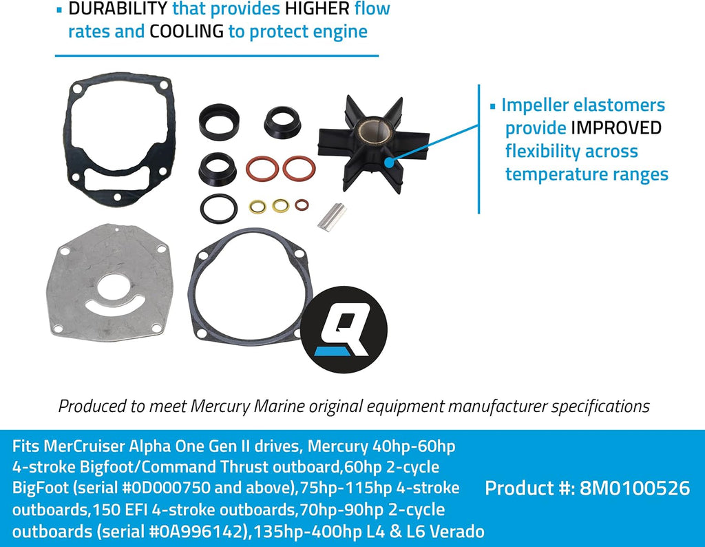 Quicksilver 8M0100526 Water Pump Repair Kit for Mercury & MerCruiser