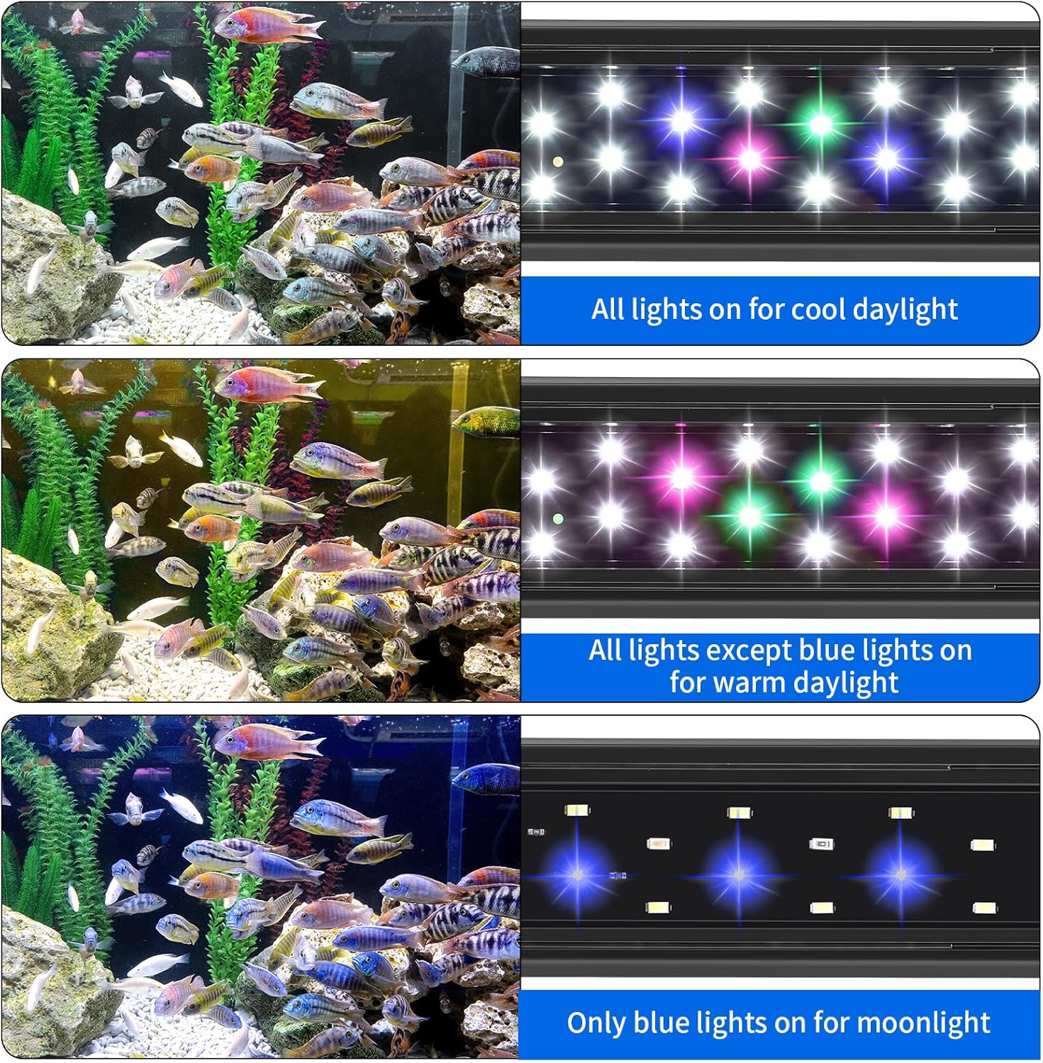 LED Aquarium Light for 12 Inch Fish Tank, Auto On Off with Timer, Full Spectrum, Adjustable Brightness, Daylight