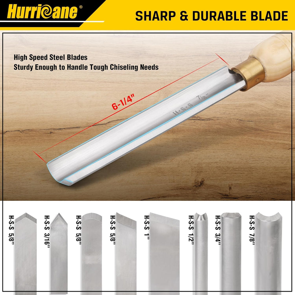 8pc Wood Lathe Chisel Set, M2 HSS Wood Turning Tools with 10" Solid Hardwood Handles, Lathe Tool Kit for Beginners