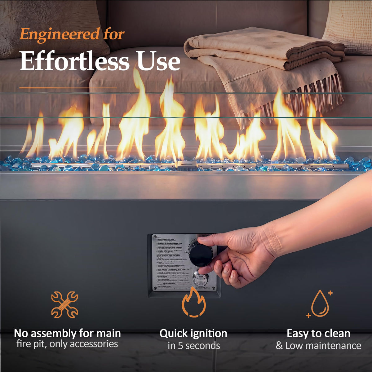 56-inch Outdoor Propane Gas Fire Pit Table, Grey