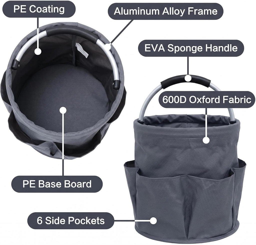 Cleaning caddy with Handle,17L Foldable collapsible bucket 600D Oxford Fabric, 6 Pockets Portable Multi-Use Organiser