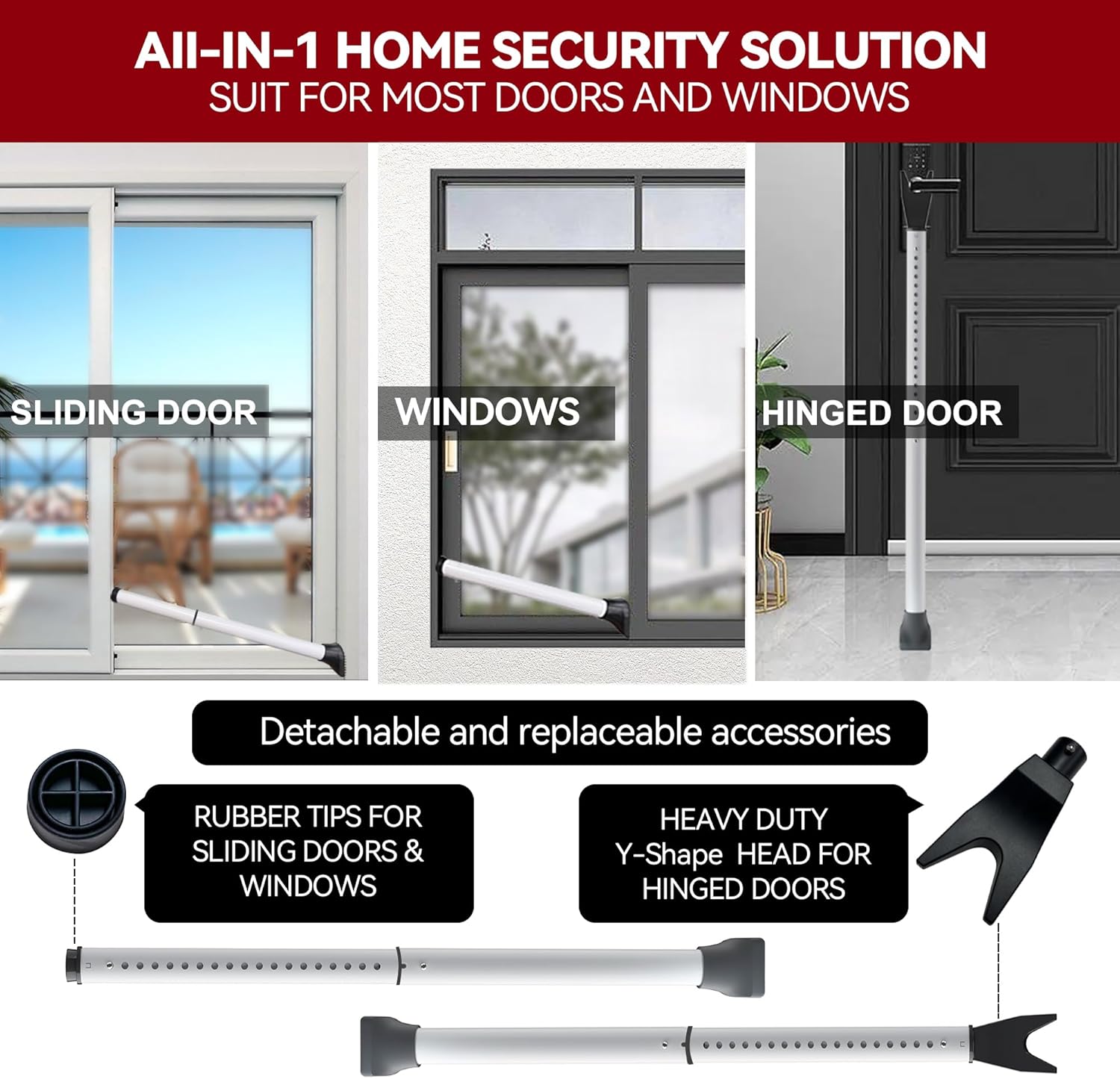 Upgraded Door Security Bar & Sliding Patio Bar, Heavy Duty Stoppers Adjustable Jammer for Home, Apartment, Travel (1