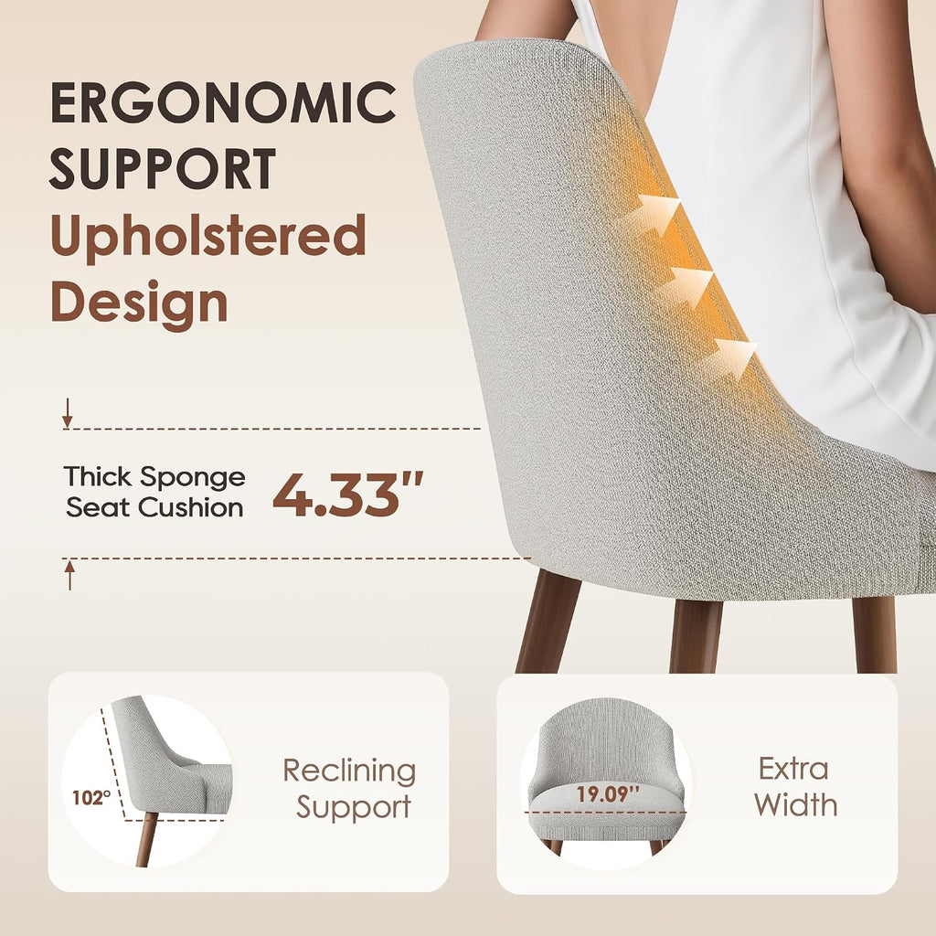 Upholstered Dining Chairs Set of 6 with High-Back, Light Grey