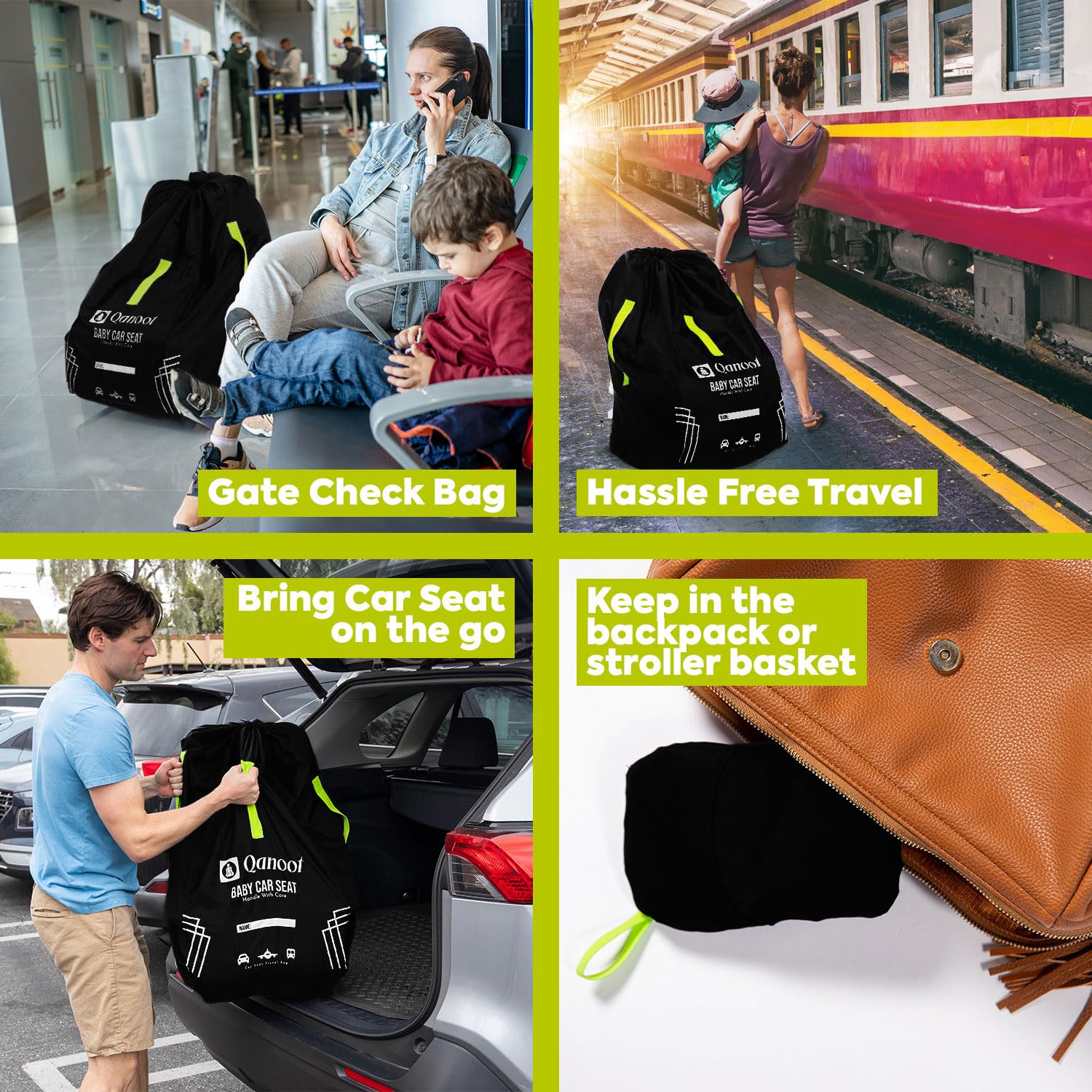Infant Car Seat Travel Bag for Airplane - Durable Gate Check Bag for Car Seats that fits easily on Convertible Car
