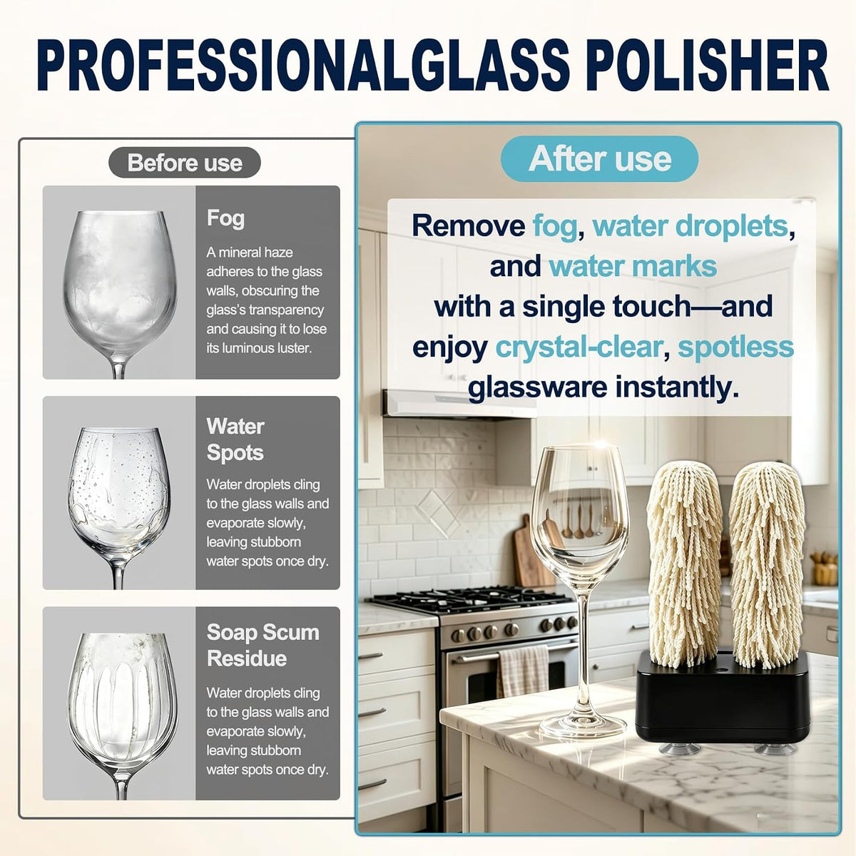 Electric Glassware Polisher,Rotate 2‑Head Wine Glass Polisher