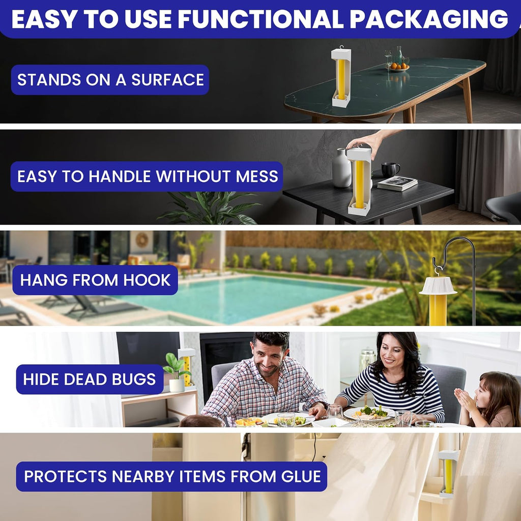 Fly Stick Sticky Fly Traps for Indoors Outdoor 4pk. Non-Toxic Super Sticky Hanging Flies Catcher Paper Tape Strips