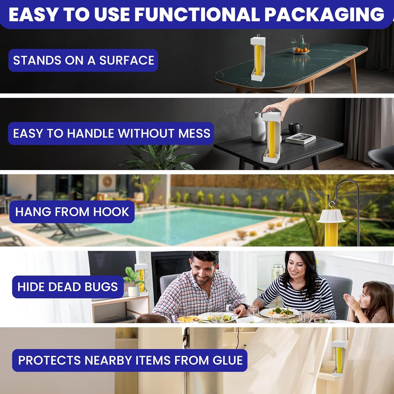 Fly Stick Sticky Fly Traps for Indoors Outdoor 4pk. Non-Toxic Super Sticky Hanging Flies Catcher Paper Tape Strips