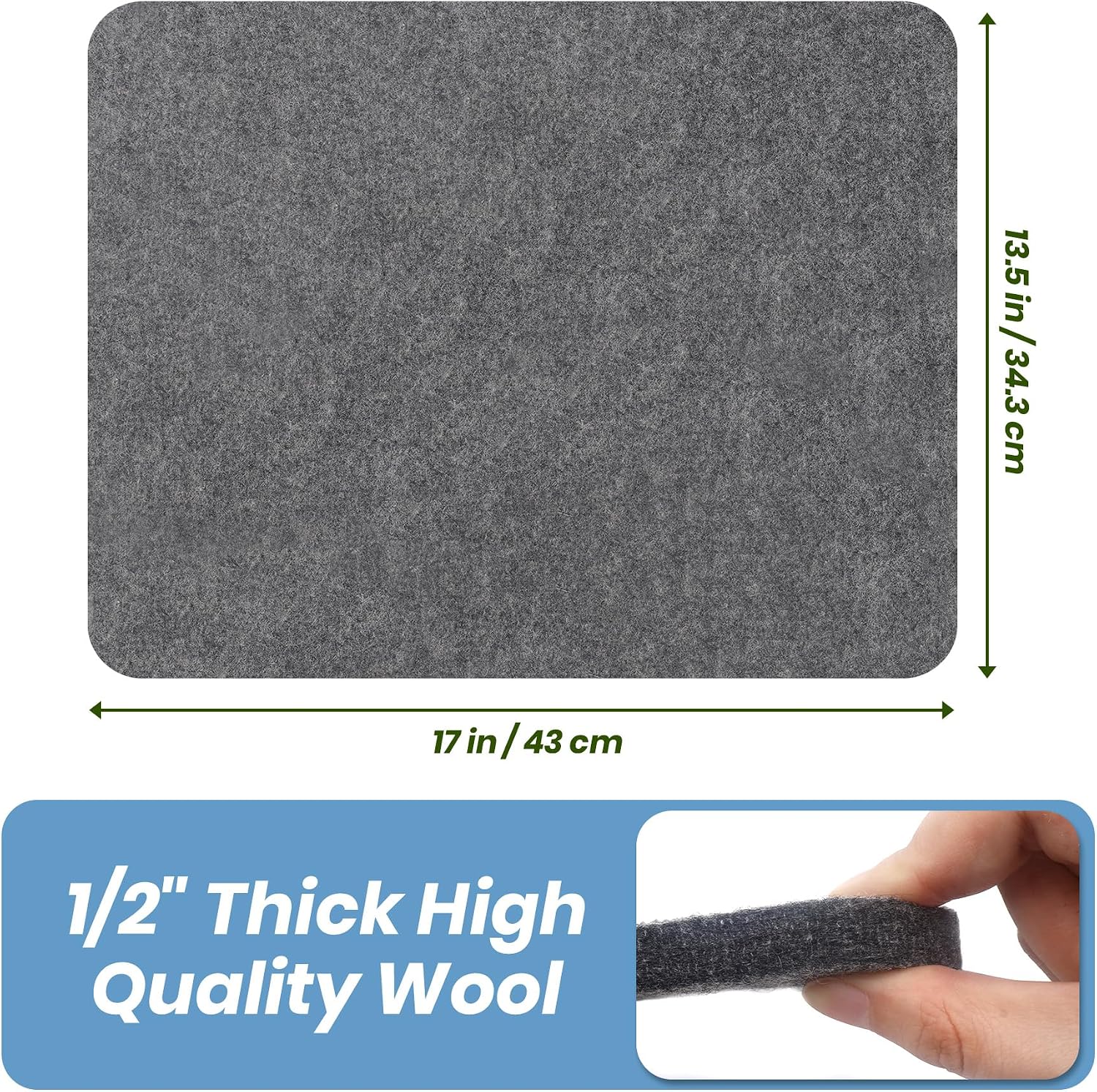 Wool Pressing Mat 13.5"x 17" Ironing Mat for Quilting（Dark Gray） | 1/2" Thick Heat Reflective Wool Pad for Small