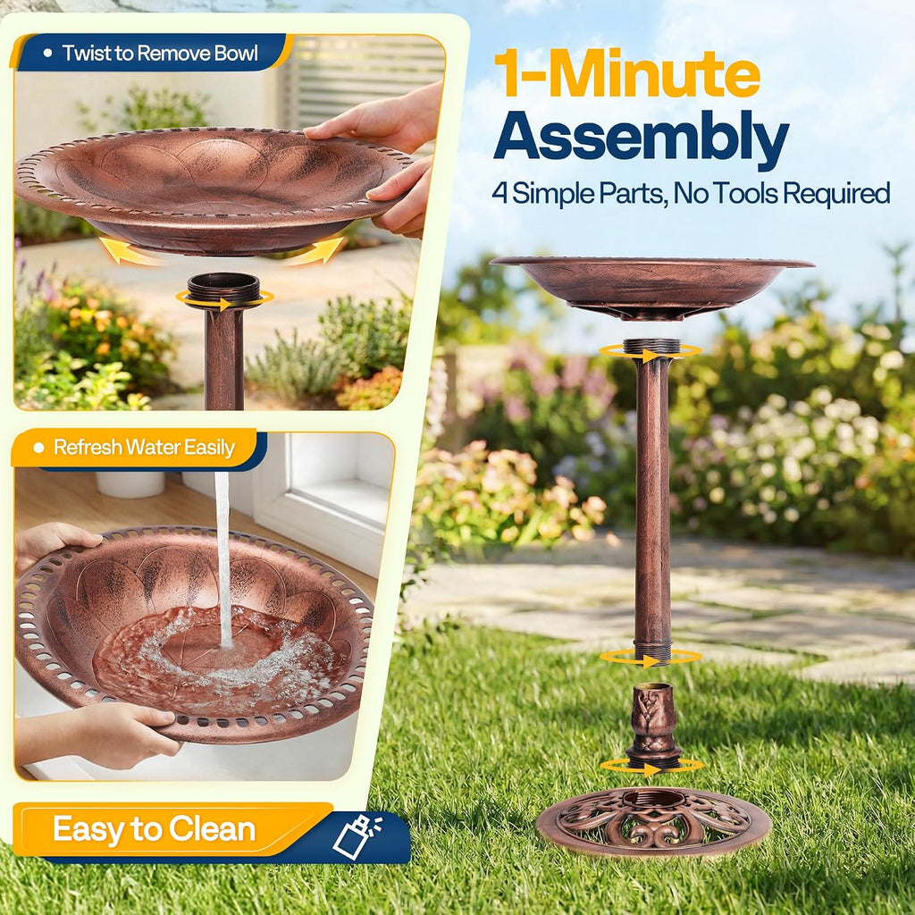 Bird Bath with Solar Fountain for Outside, Pedestal, Bronze