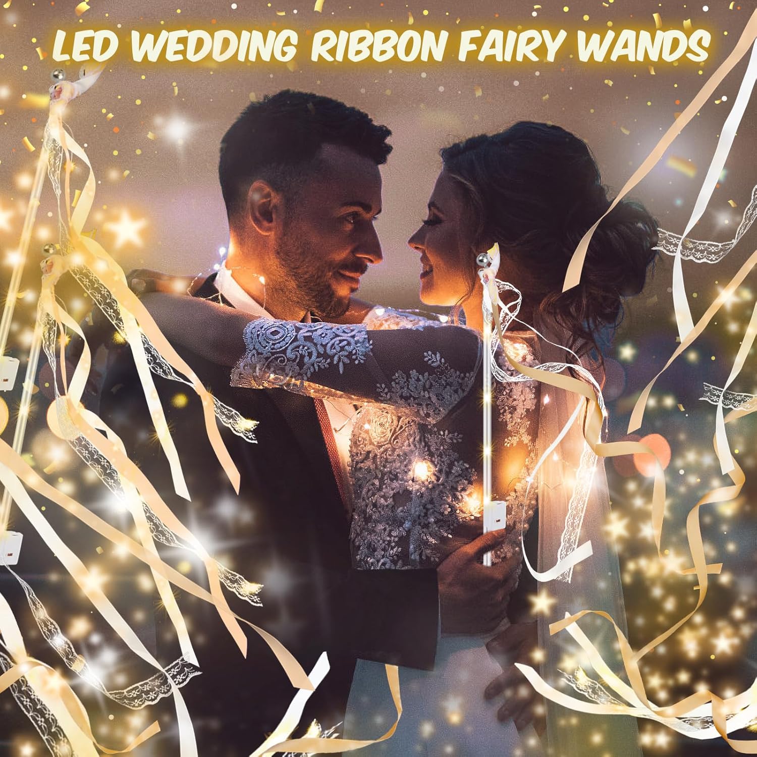 100 PCS Wedding Wands with Lights,Fairy Wands, LED Silk Fairy Wand with Bells for Wedding Send Off, New Year, Raves