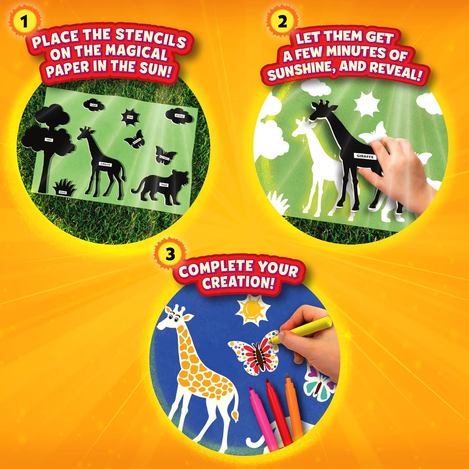 Sun Paper Art Kit - STEM Craft Kit for Kids with Decorative Paper, Stencils & Markers, Create with Sunlight