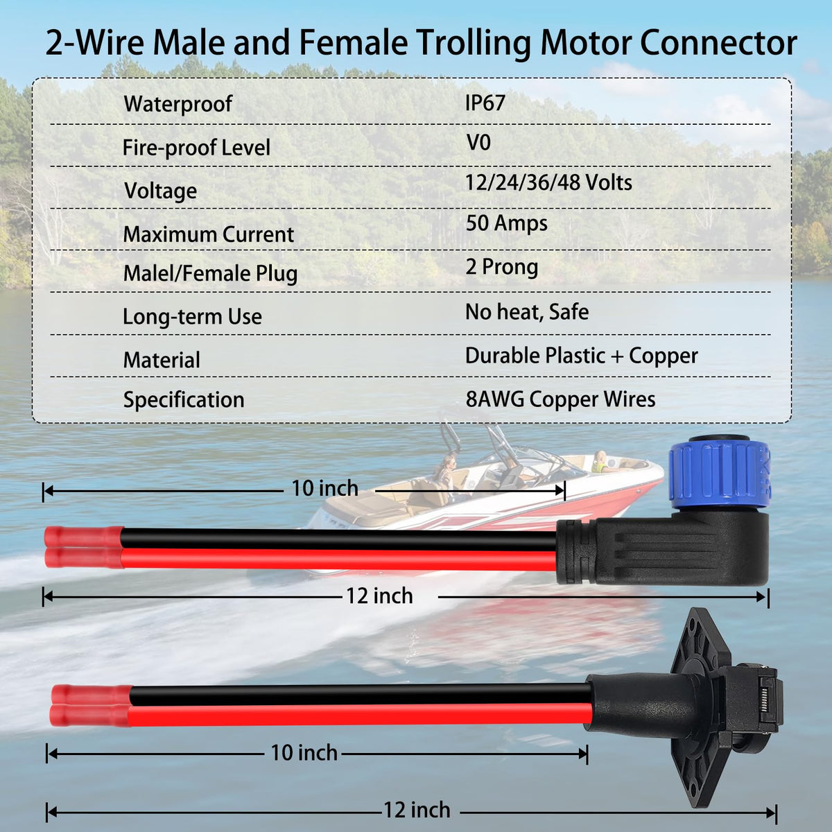 Trolling Motor Plug and Receptacle,12V/24V/36V/48V Trolling Motor Plug