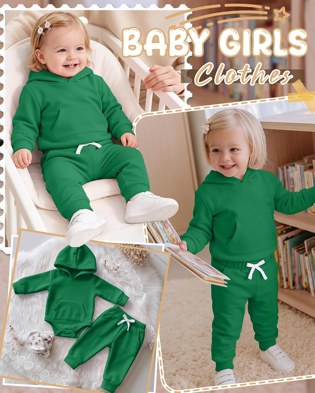 Newborn Baby Girls Fall Winter Hoodie Outfits