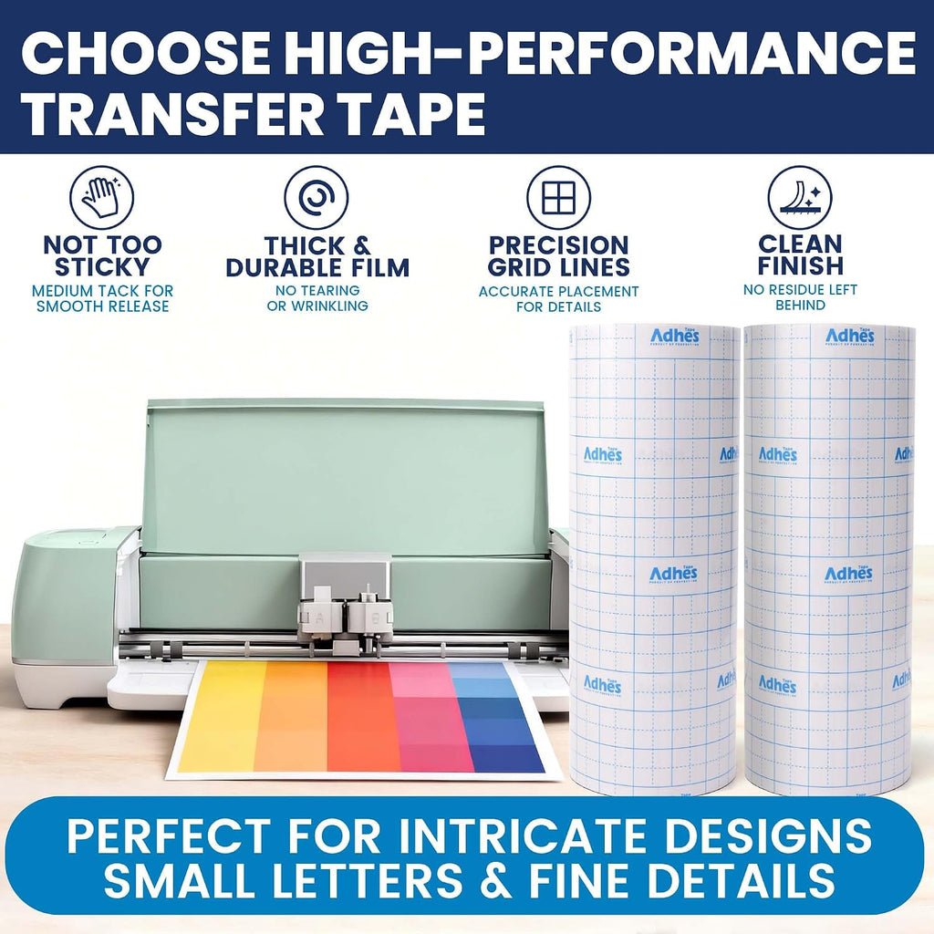 ADHES Premium Crystal Clear Transfer Tape for Vinyl with Grid, 12" x 100FT