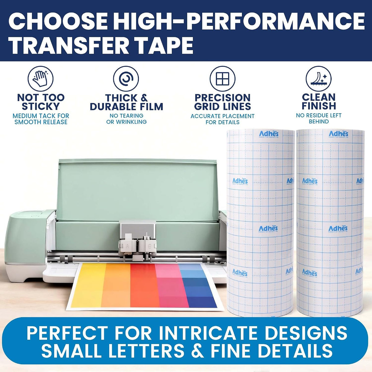 ADHES Premium Crystal Clear Transfer Tape for Vinyl with Grid, 12" x 100FT