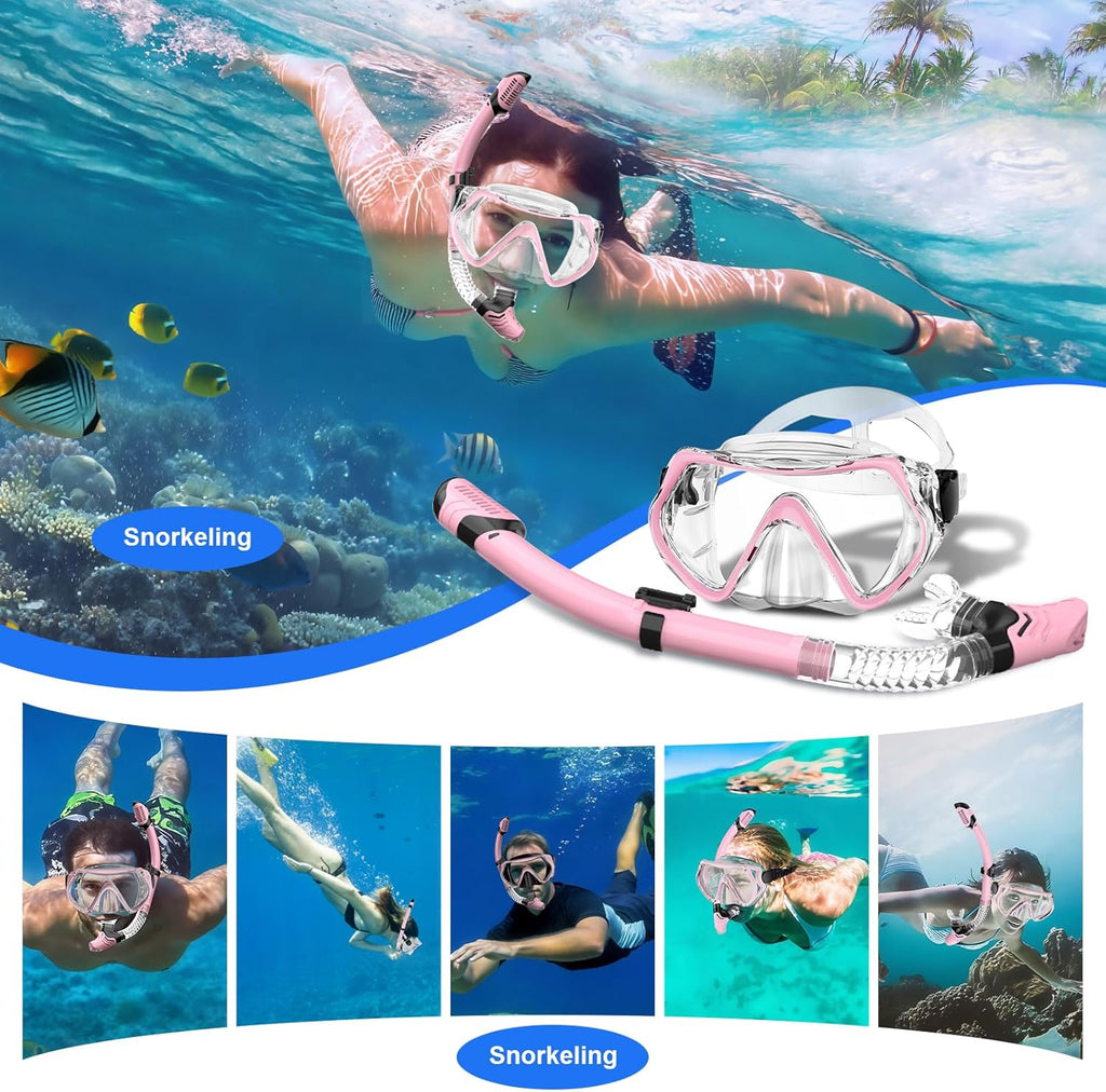 Dry Snorkel Set,Panoramic Wide View Anti-Fog Scuba Diving Mask,Professional Snorkeling Gear for Adults