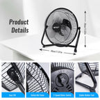 9 Inch Metal Floor Fan with Upgraded Airflow, Black