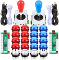 2 Player Arcade Games DIY Kit Parts 2 Ellipse Oval Joystick Handles + 20 LED lit Arcade Buttons (Red & Blue Kit) |