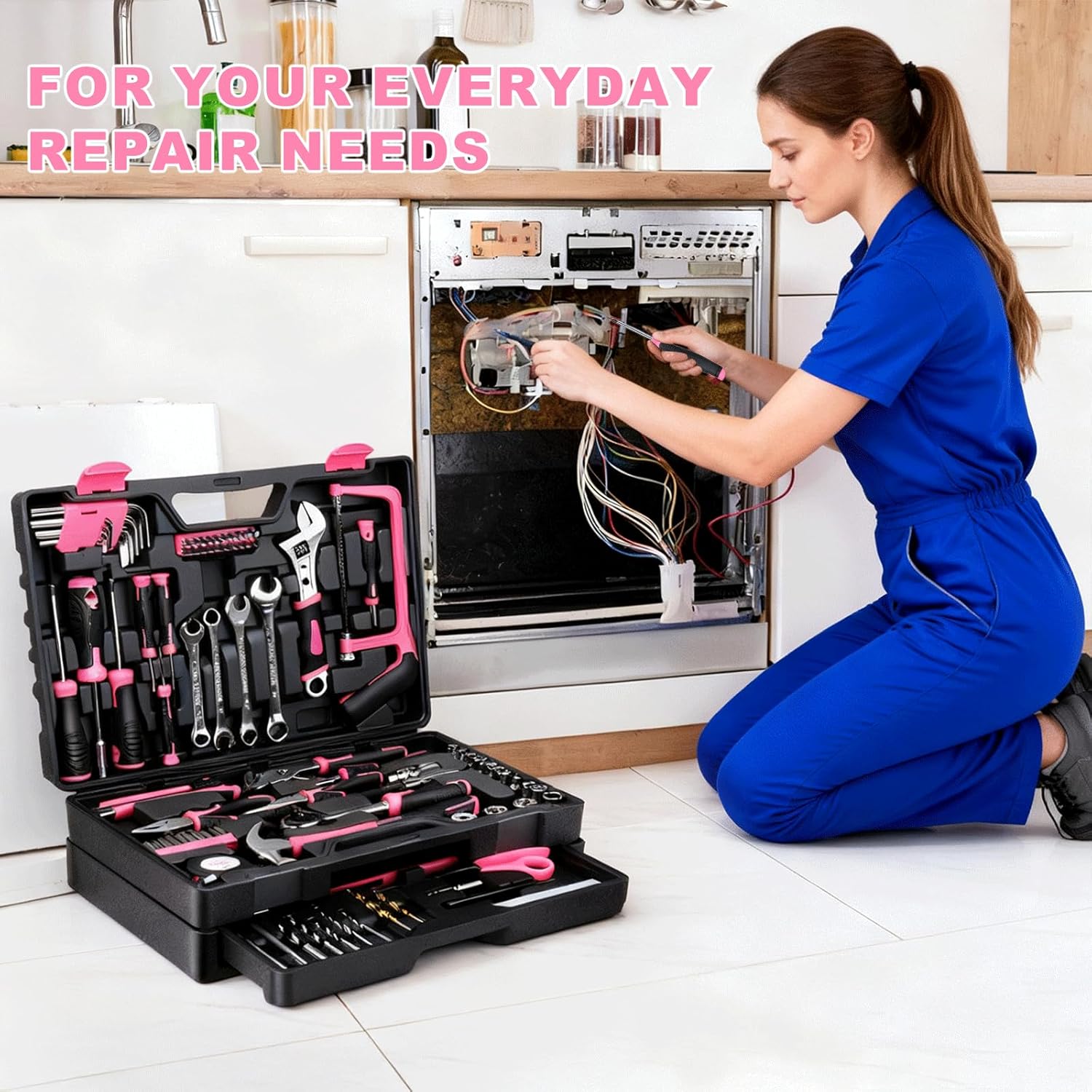 Tool Set- 412 Piece Home Repair/Auto Tool Kit, Storage Organizer with Drawers, Toolbox Storage Case for Women & Men