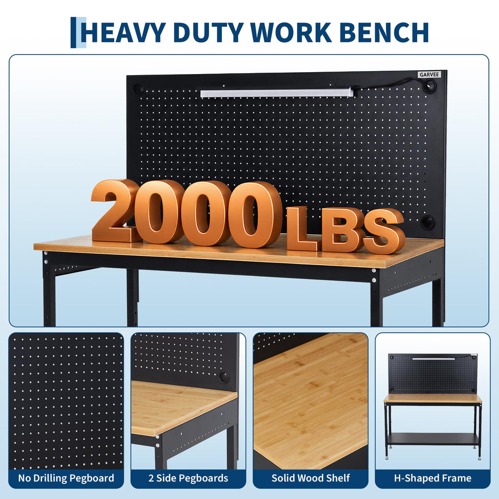 Garage Work Bench with Storage, Pegboard & Power Strip, 48"x24"