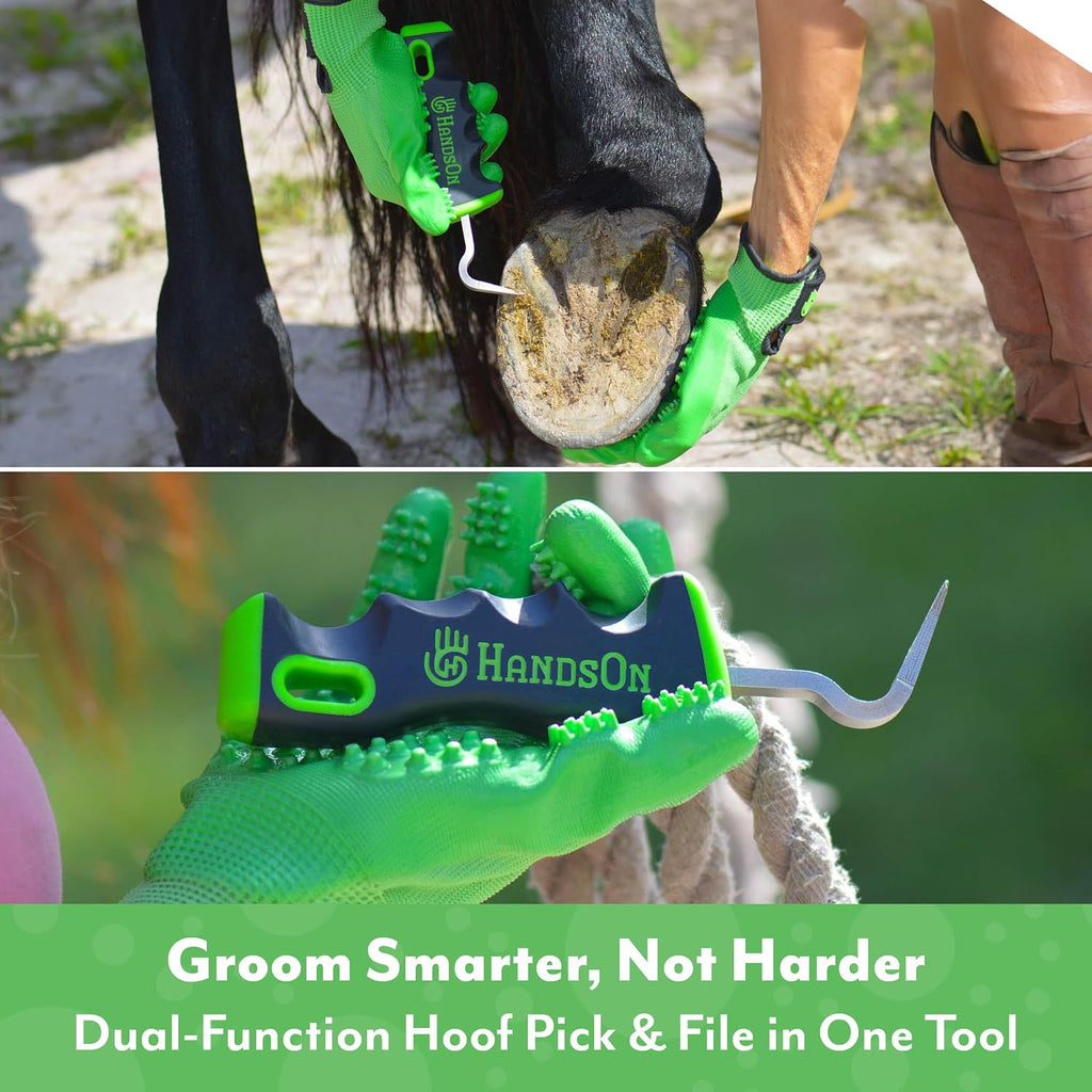 Handson Hoof Pick - Horse Grooming Supplies for Daily Cleaning & Maintenance - Metal Pick w/Hoof Filer for Horses