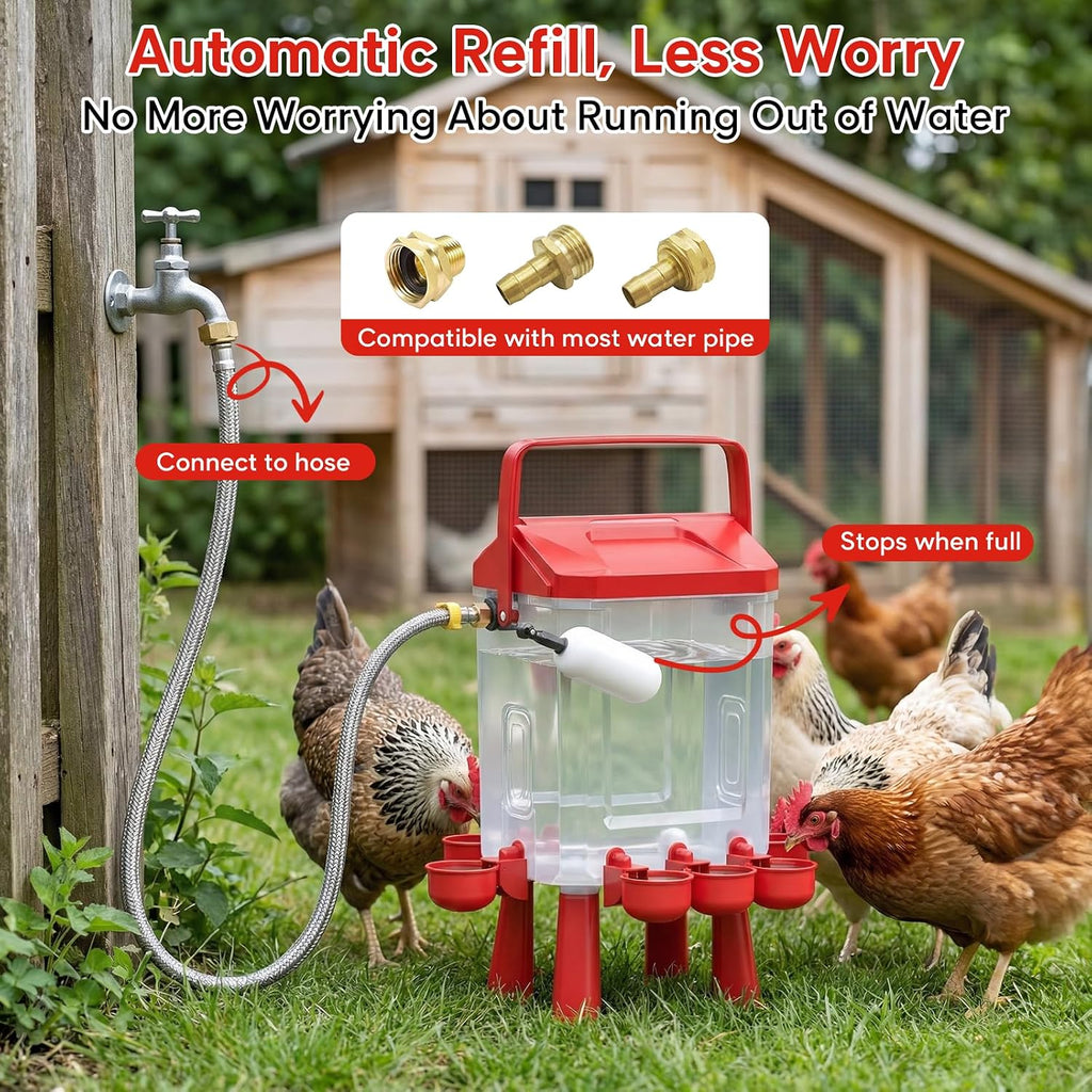 Continuous Automatic Chicken Waterer with Float Valve, 3 Gallons