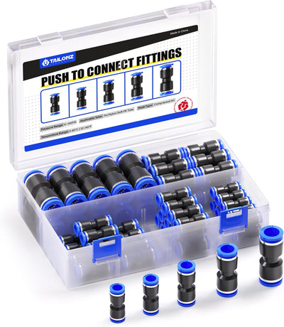 TAILONZ PNEUMATIC 50 pcs Straight Push Connectors Plastic Quick Release Connectors Air Line Fittings for 5/32 1/4 5/16 3/8 1/2Tube (2 Way)