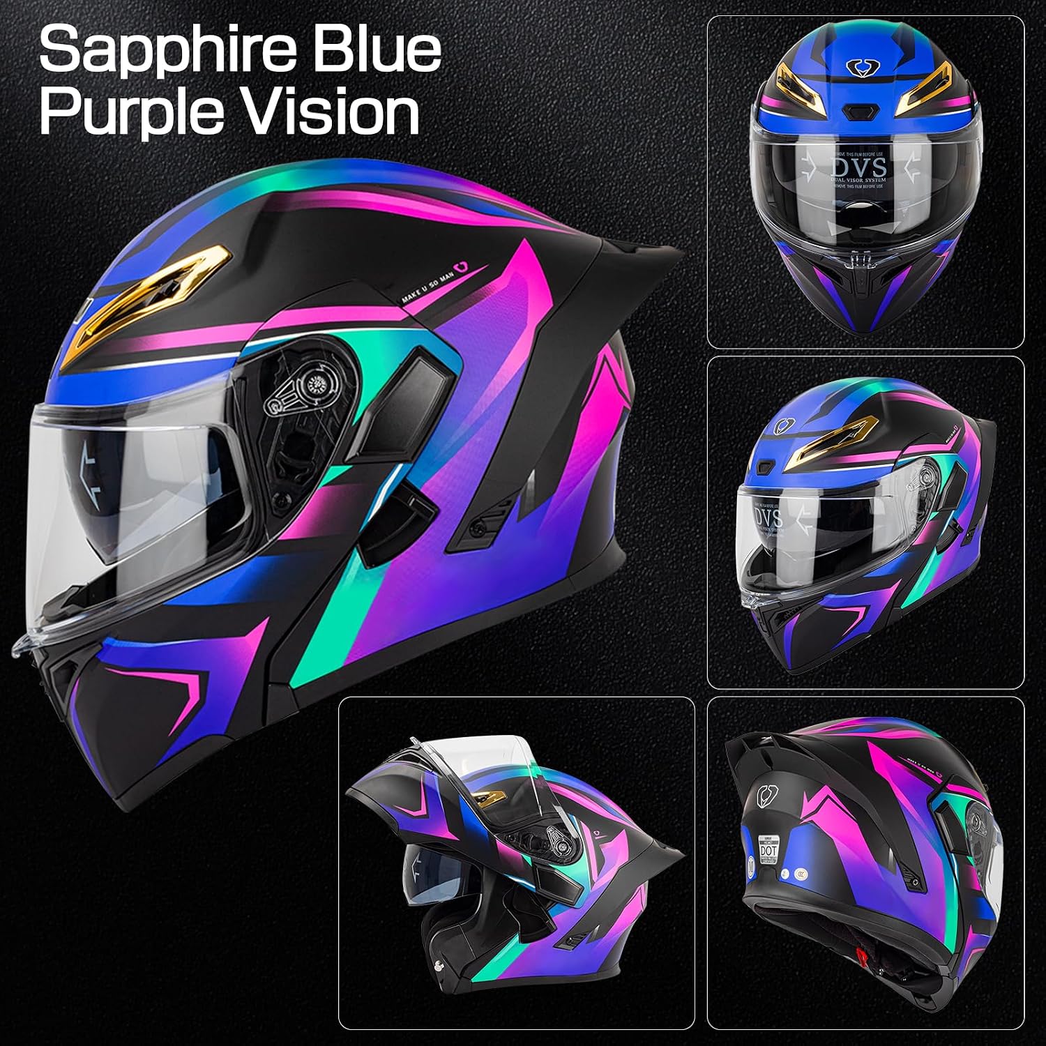 Bluetooth Modular Motorcycle Helmet DOT Certified Flip Up Full Face Integrated Anti-Fog Dual Mask Helmet Street