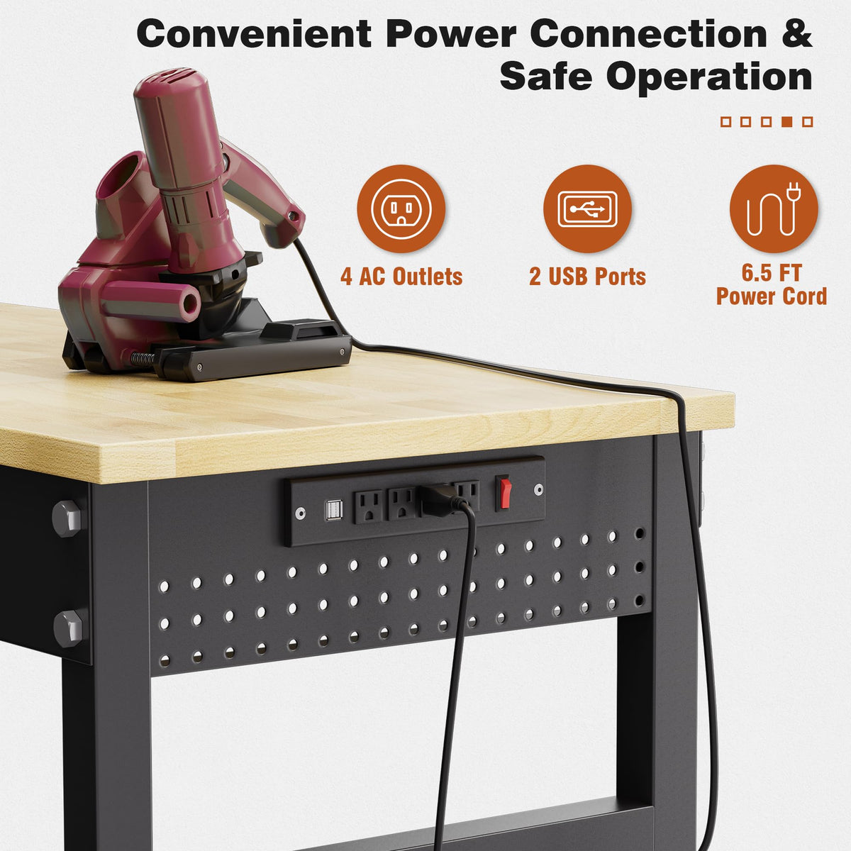 69" Heavy Duty Workbench, Rubber Wood Work Table, Workbench on Wheels, Height Adjustable Workstation Desk, Workshop