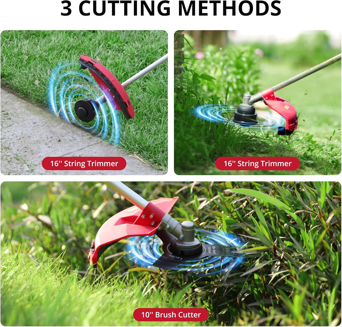 26cc 3in1 Gas Brush Cutter & String Trimmer&Edger | 16" Cutting Path & 10" Metal Blade,Gas Powered Grass Trimmer for