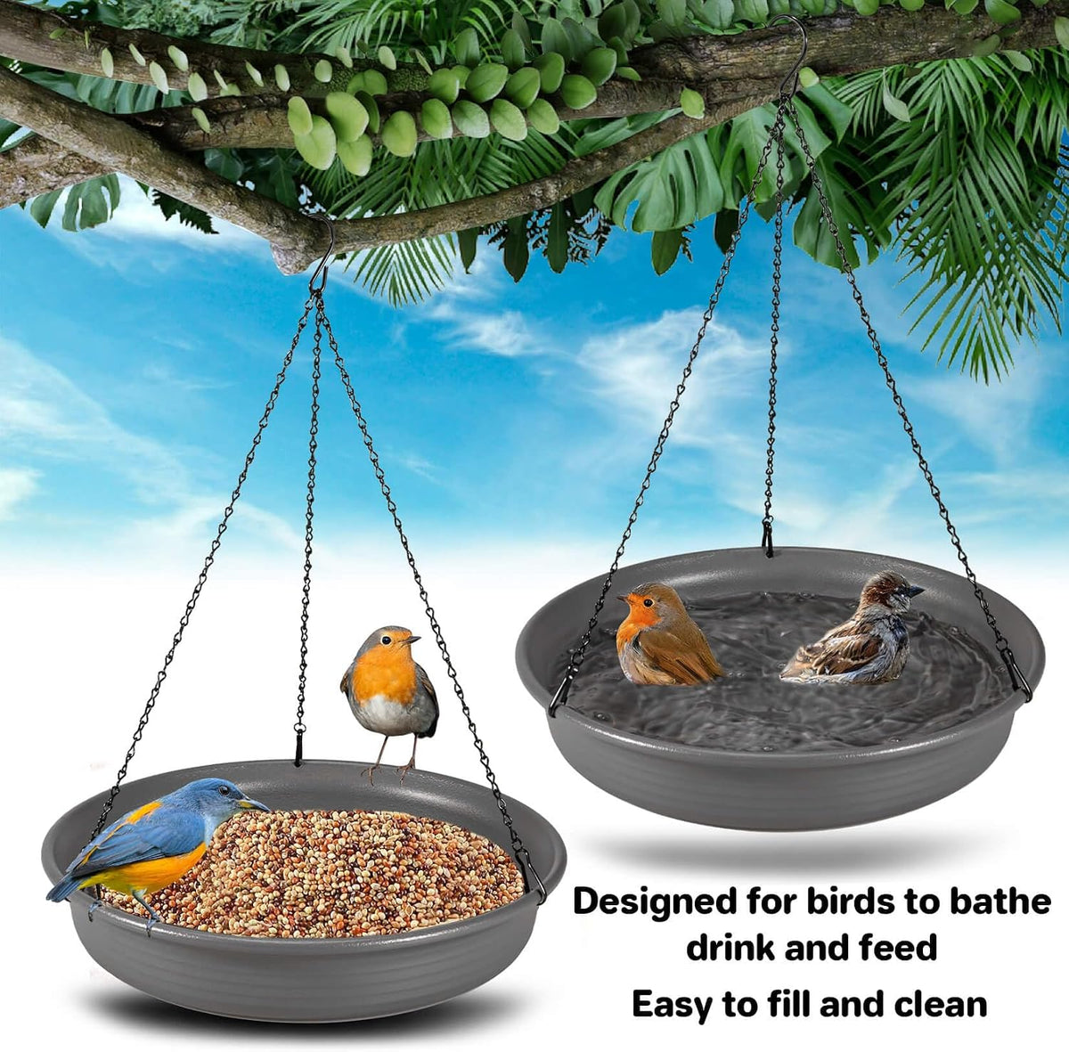 Hanging Bird Bath Bowl - Window Bird Water Feeder Tray for Outdoors