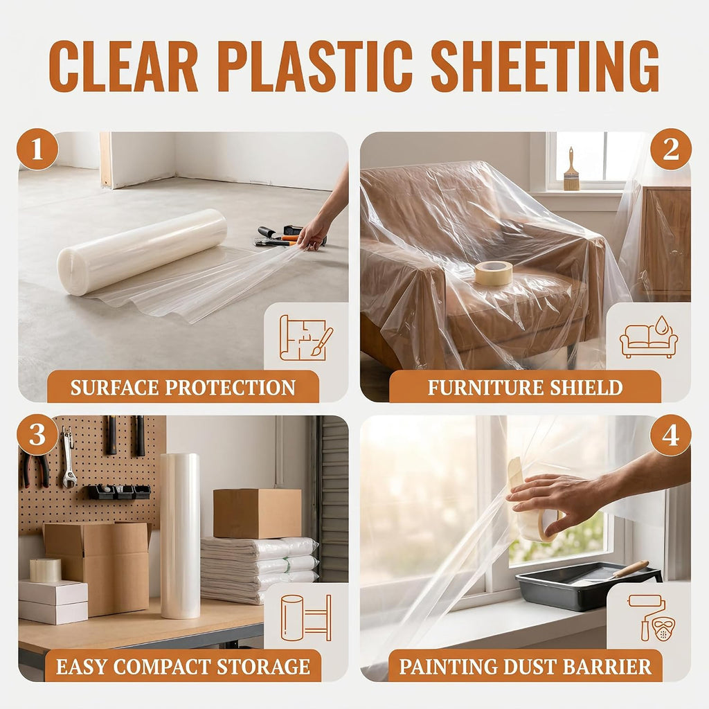 10 Mil 10'x100' Heavy Duty Clear Plastic Sheeting, UV Resistant Tear-Proof for Greenhouse, Construction, Painting