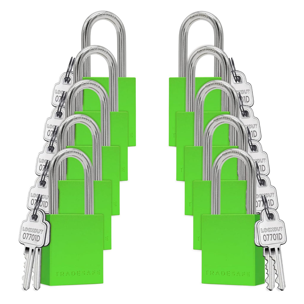 Lockout Tagout Locks Set - 10 Green Aluminum Loto Locks, Lock Out Tag Out Padlocks Keyed Alike, 2 Keys Per Lockout