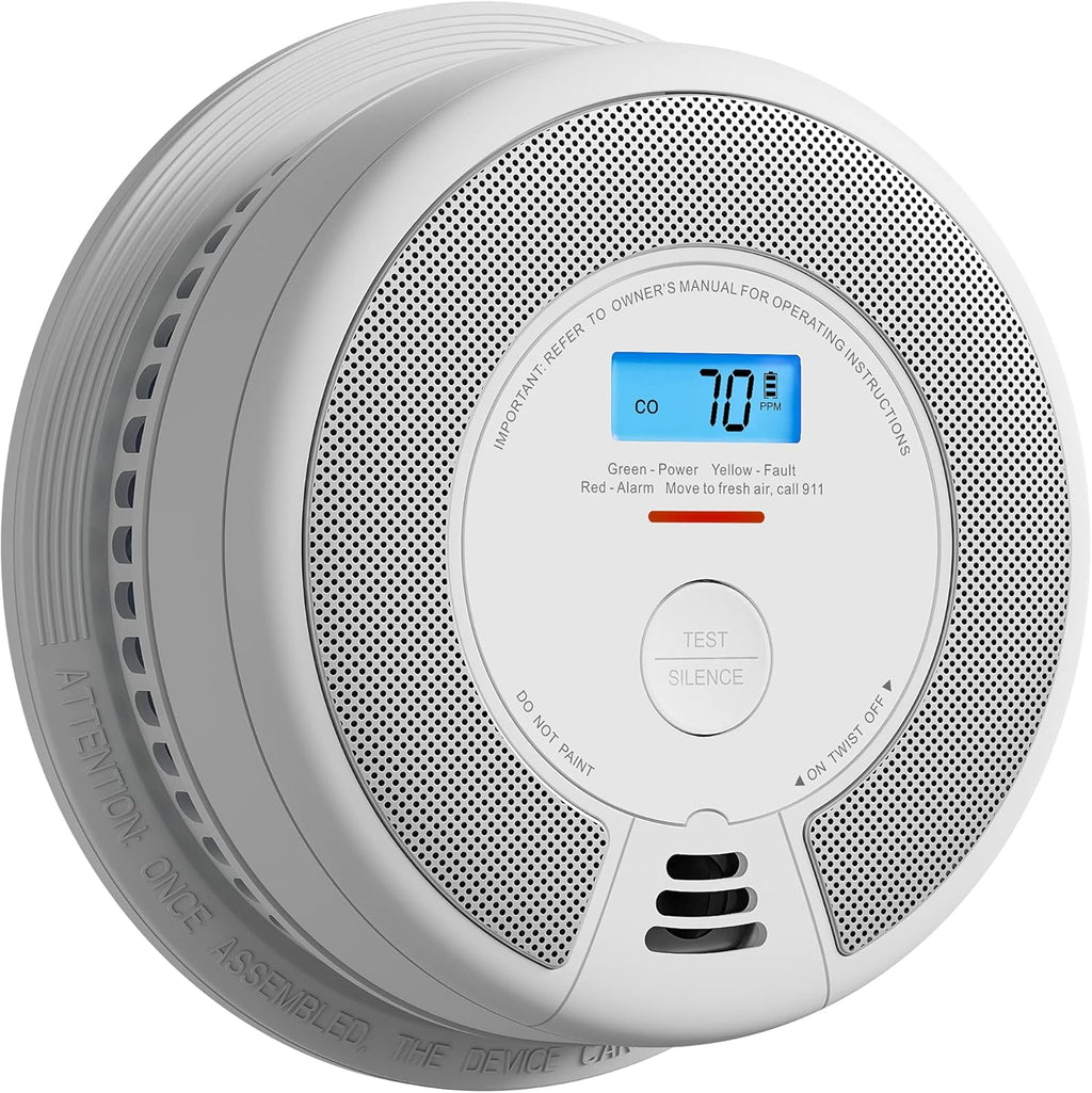 10-Year Battery Combination Smoke Carbon Monoxide Alarm Detector with Large LCD Display, UL 217 & UL 2034 Certified