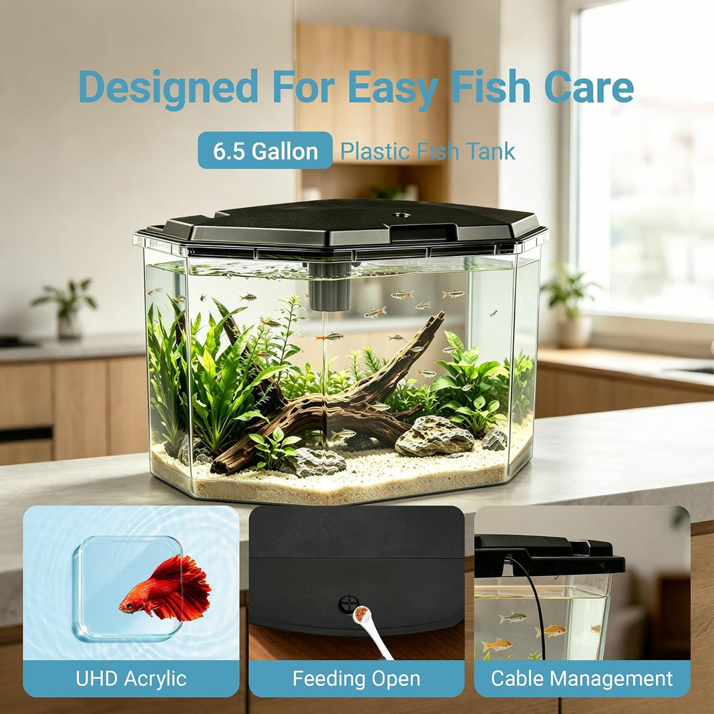 6.5-Gallon Aquarium Kit with Power Filter and LED Lighting, (AP650)