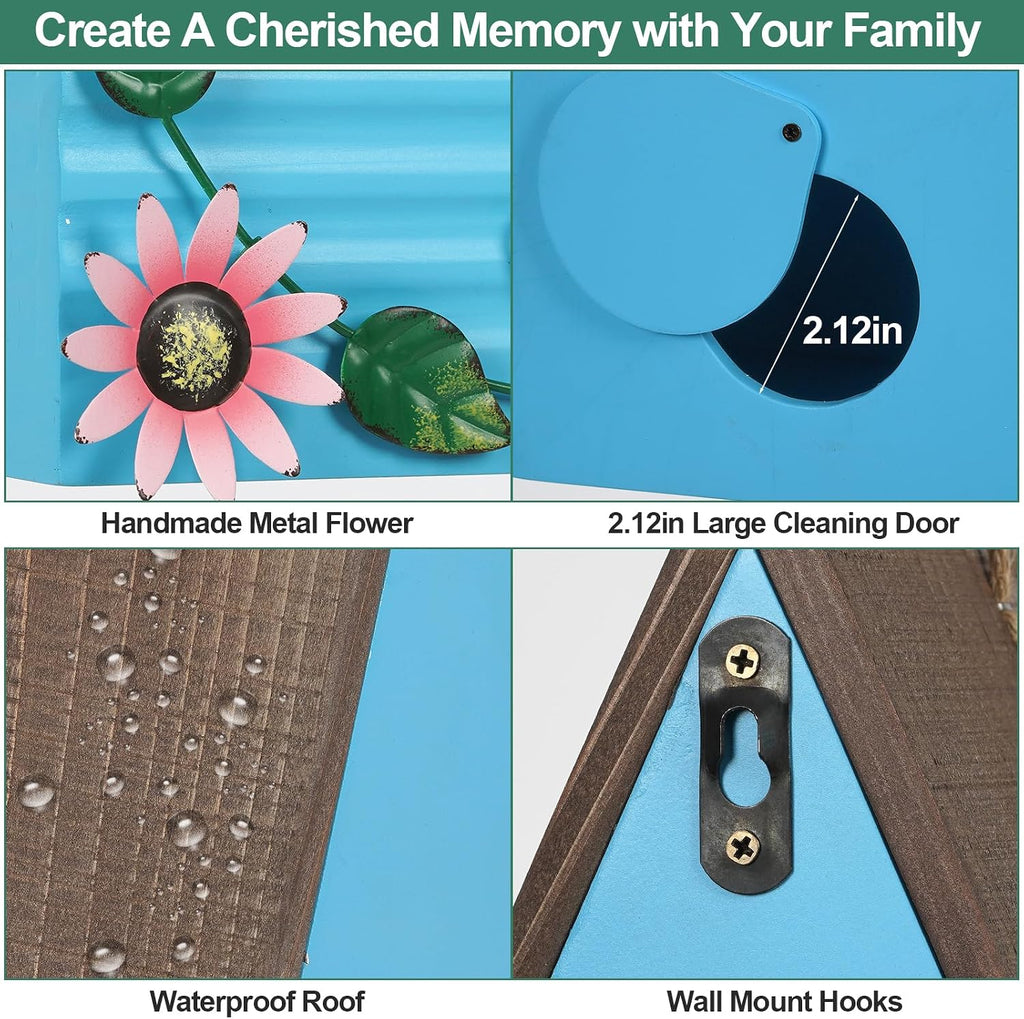 Blue Bird Houses for Outside,Wooden Hanging BirdHouses for Yard