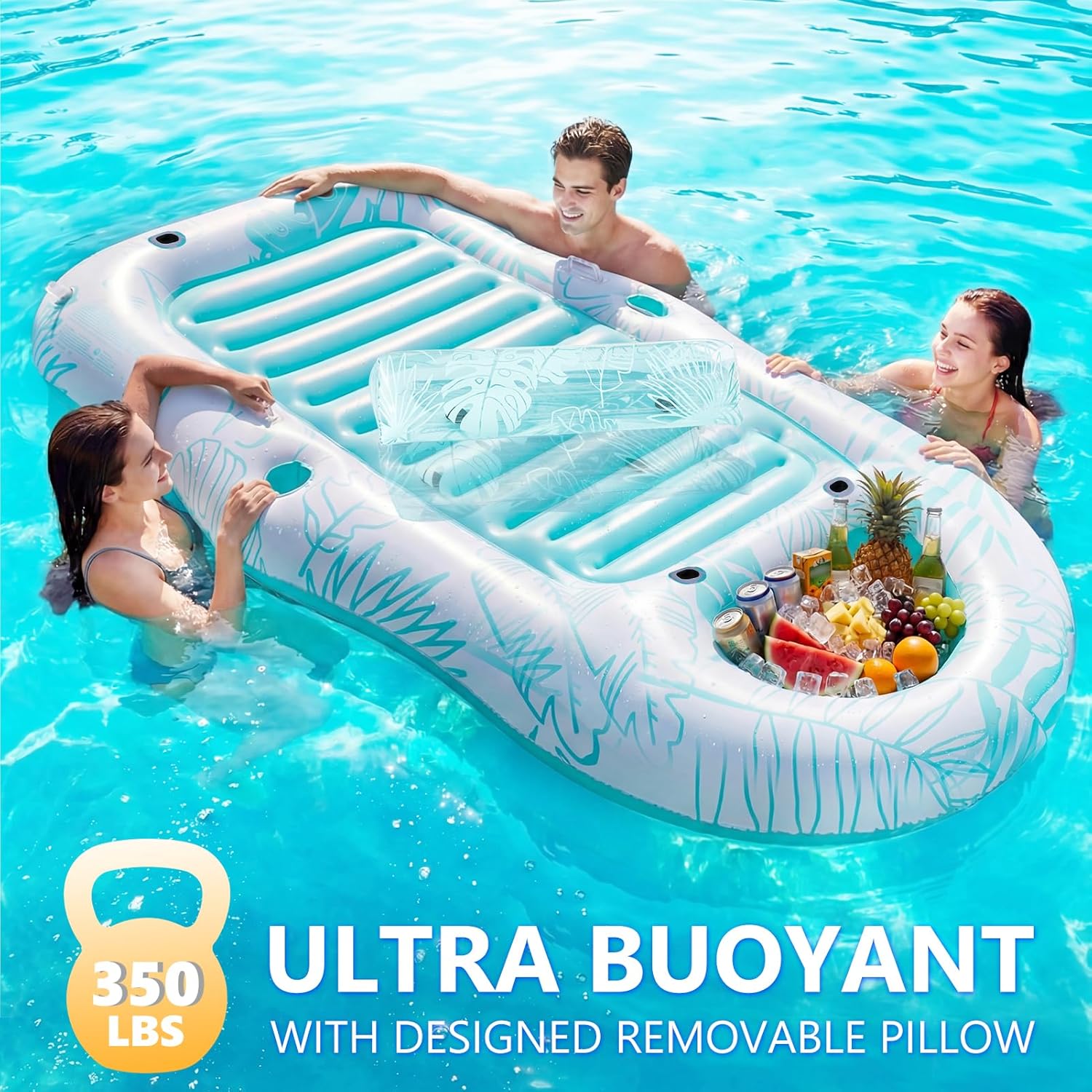 Inflatable Pool Floats Adult, 87"x 47" Large Pool Lounger Float with Storage Cooler for Pets, 2 in 1 Tanning Pool