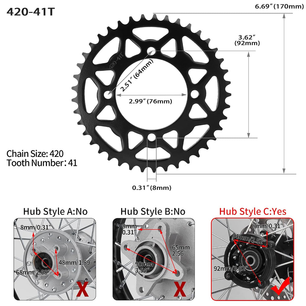 RUTU 420 Chain Sprocket Rear Sprocket 41 Tooth 76mm