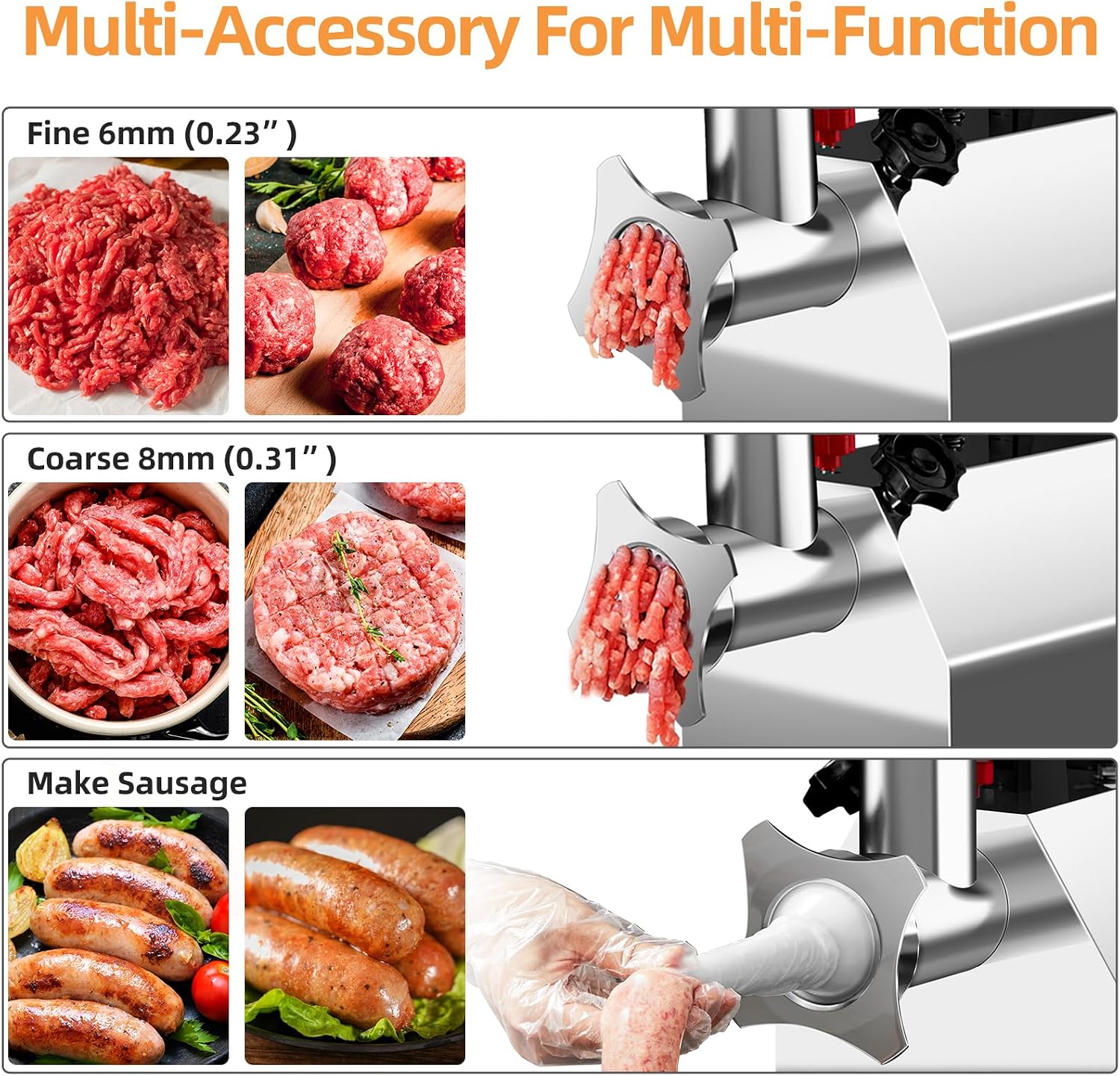 Commercial Meat Grinder Heavy Duty, 550W Electric Stainless Steel Meat Grinding Machine with 6/8mm Grinding Plates &