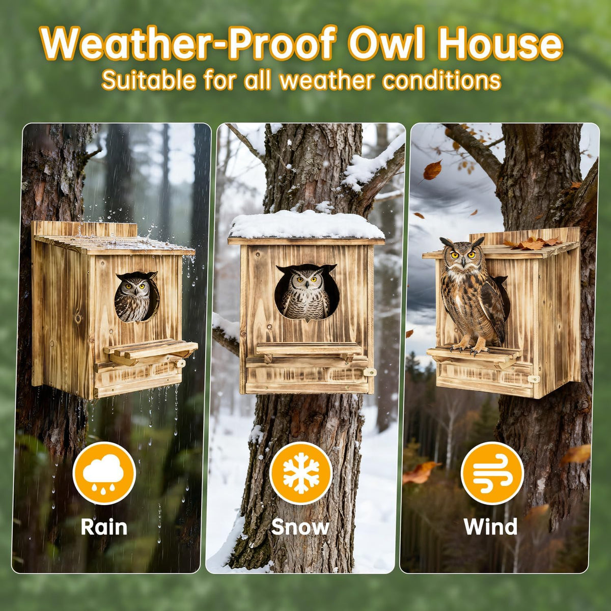 Owl Nesting Box for Outside 14.2"x12"x8.3" Wooden Screech Owl House