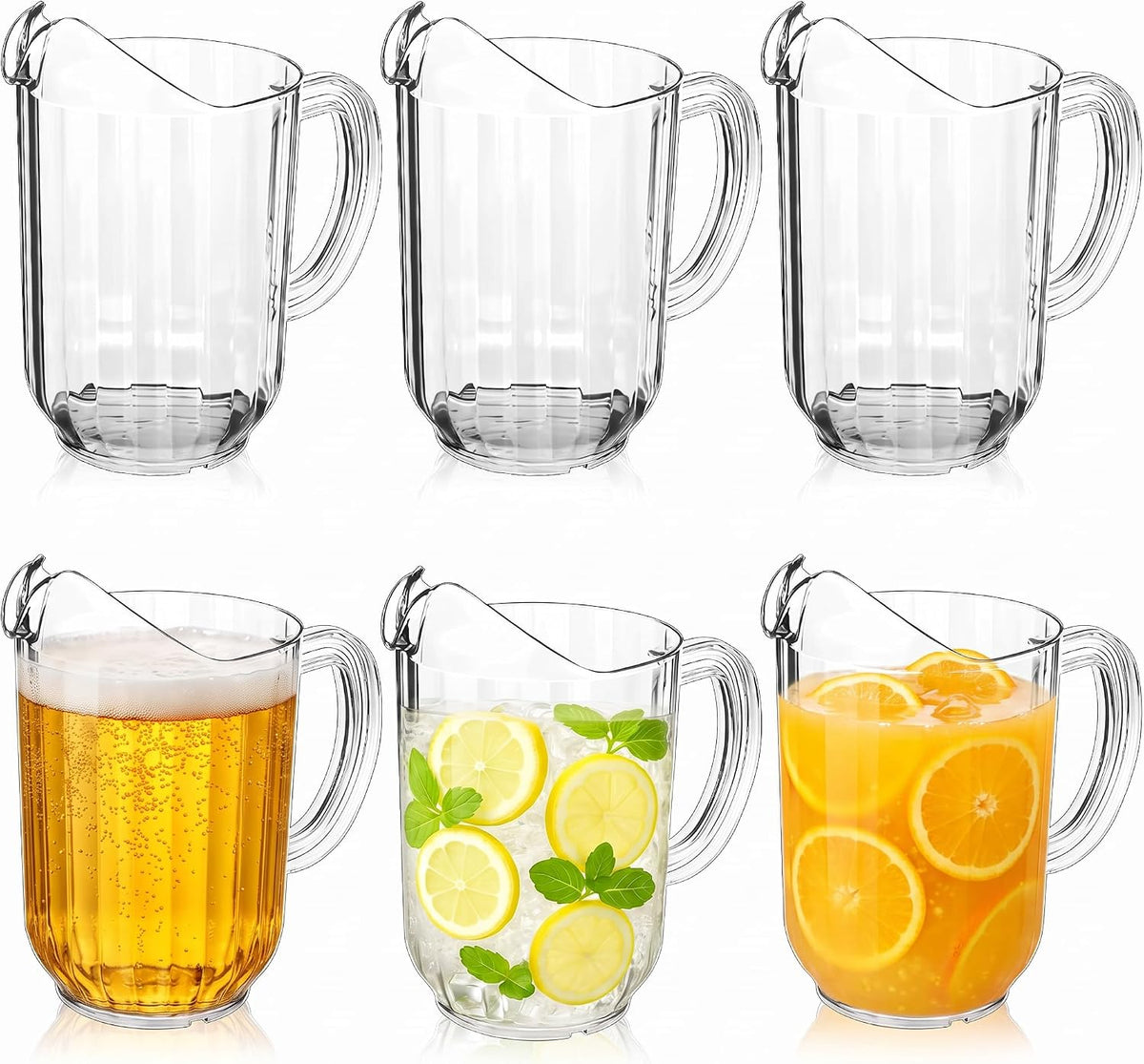 6 Pcs Plastic Water Pitchers, 60 Ounce, Classic