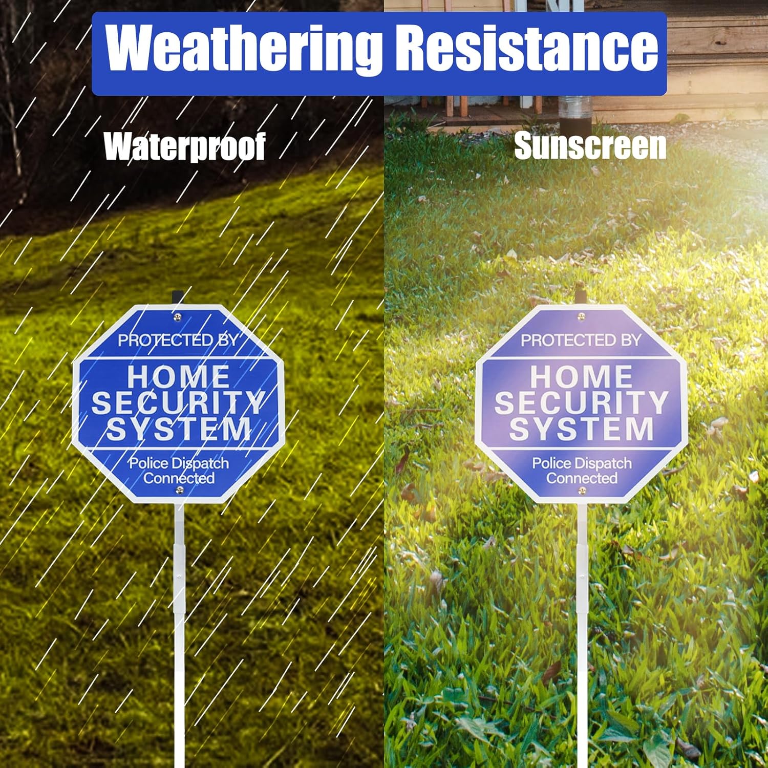 Protected By Home Security System Signs for Yard - 10" x 28" Police Dispatch Connected Warning Sign with Ground