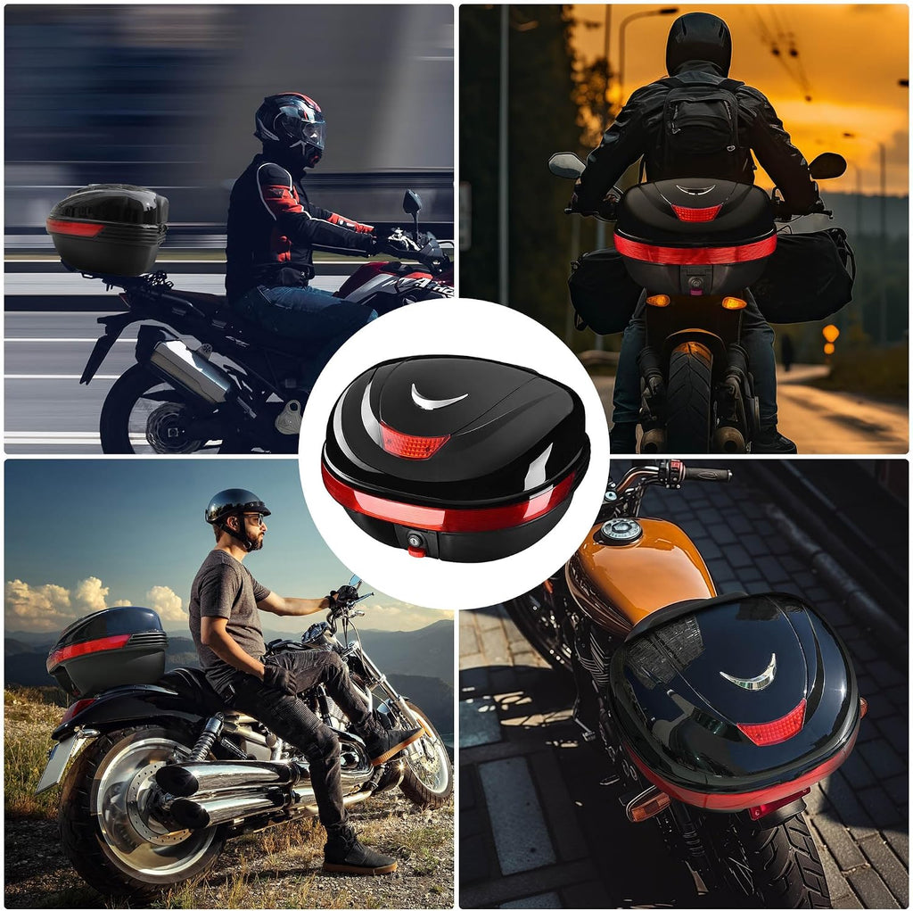 Motorcycle Trunk Top Case Motorcycle Tour Tail Box Lockable Storage Carrier Case for Helmet Luggage Black 35L(35L)