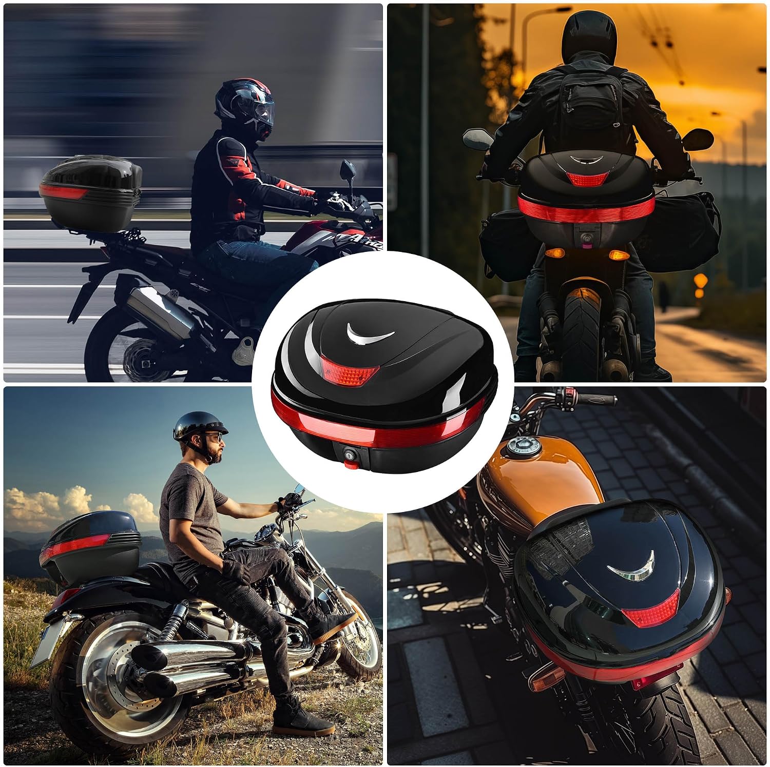 Motorcycle Trunk Top Case Motorcycle Tour Tail Box Lockable Storage Carrier Case for Helmet Luggage Black 35L(35L)